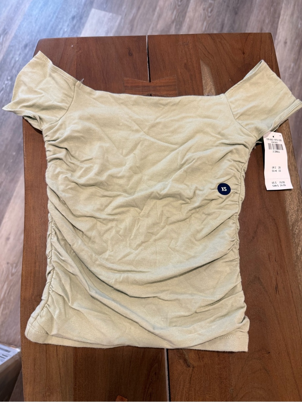 Hollister Sage Green Off-Shoulder Ruched Crop Top XS NWT